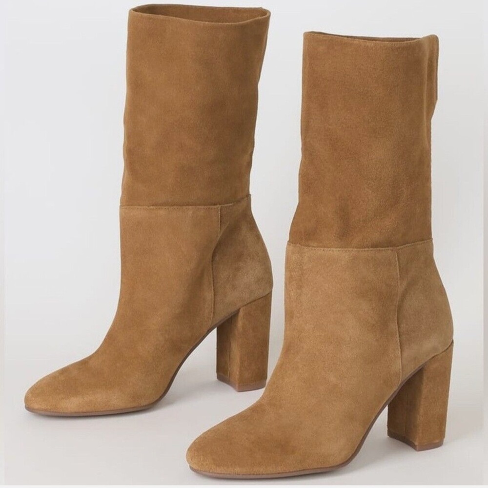Chinese Laundry Keep Up Honey Brown Suede Leather Mid-Calf High Heel Boot Size 6
